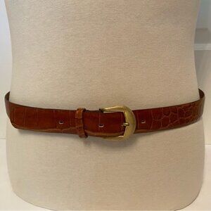 USA MADE MENS BELT BROWN CROC LOOK LEATHER IMPORTED PIG GOLD TONE BUCKLE 38